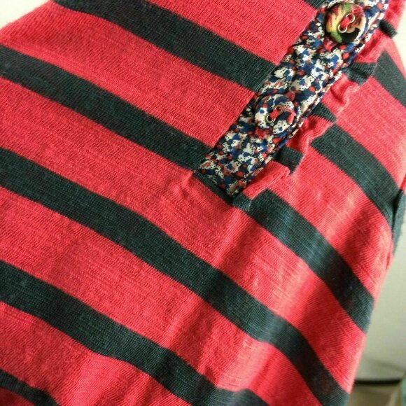 Anthropologie Postmark Henley Top Womens S Striped Floral Trim Roll Tab Sleeves - Picture 9 of 12